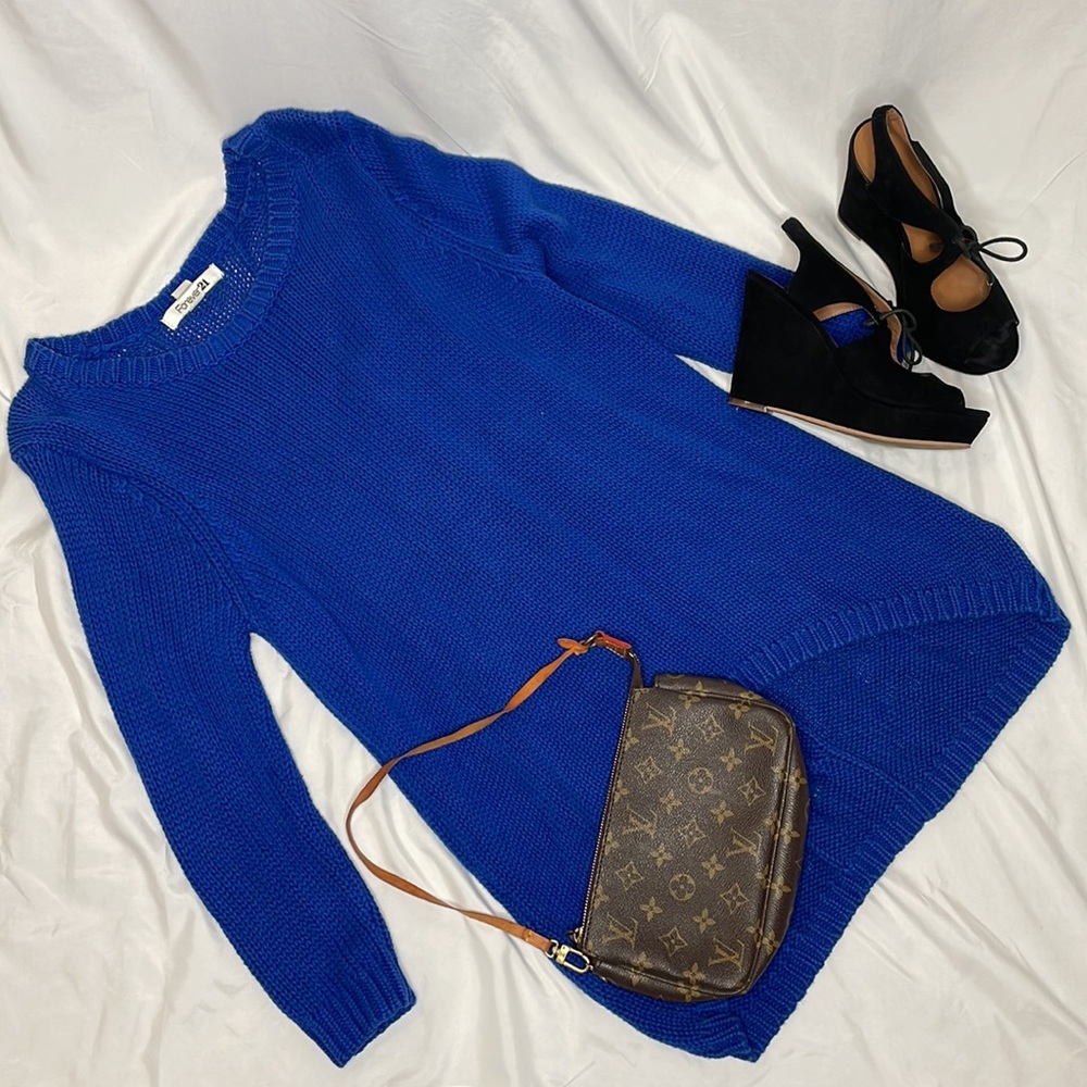 Long Blue Hi-low Sweater
